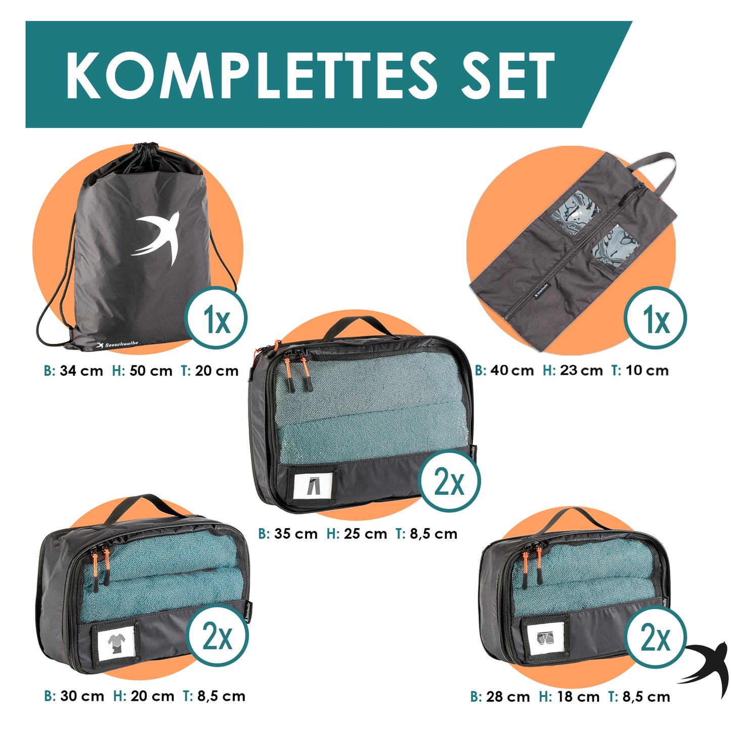 Packing Cubes mit Kompression in 6 verschiedenen Farben