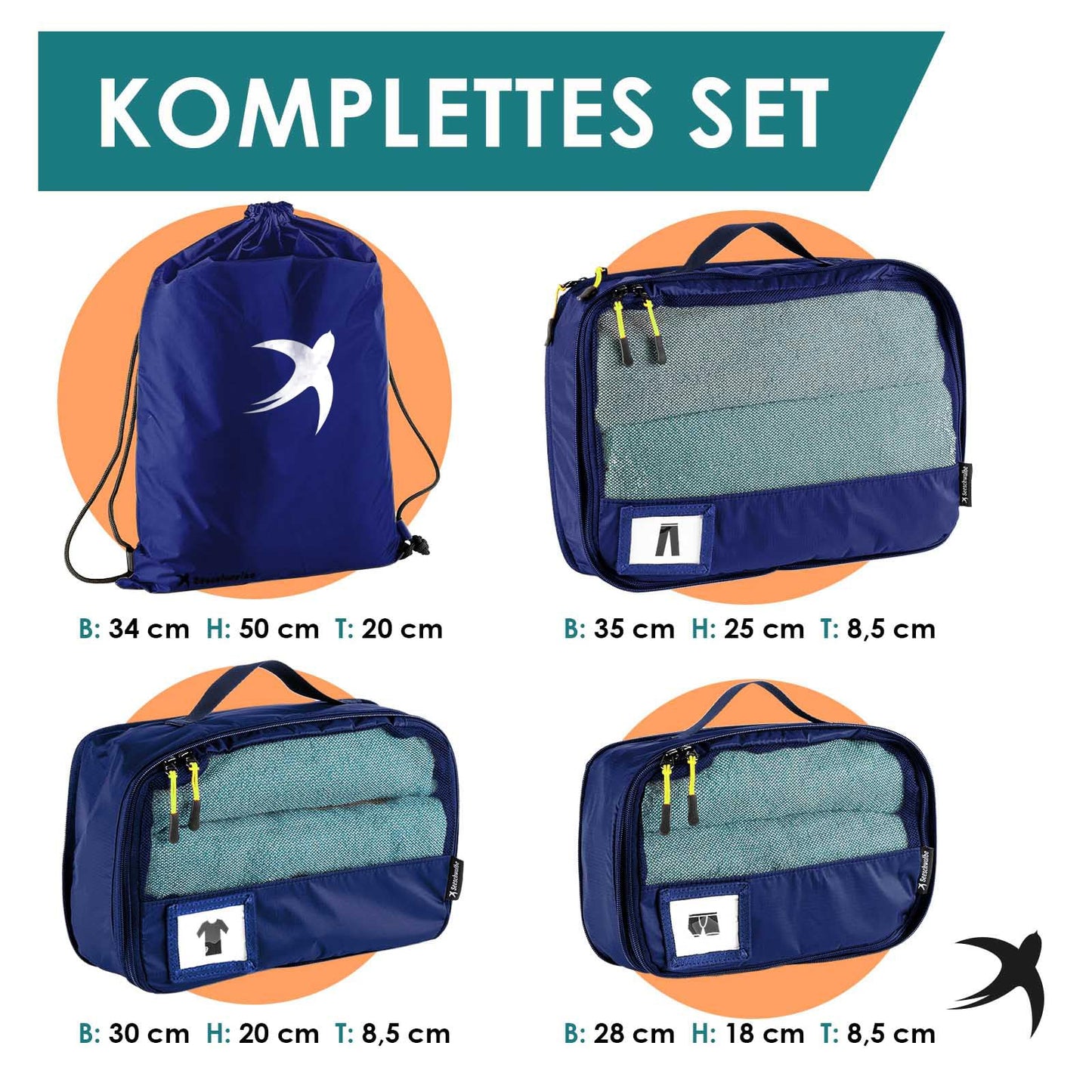 Packing Cubes mit Kompression in 6 verschiedenen Farben