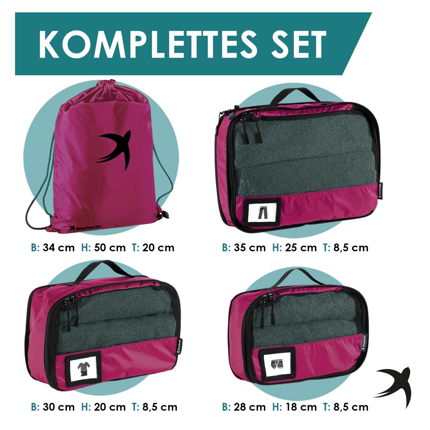 Packing Cubes mit Kompression in 6 verschiedenen Farben