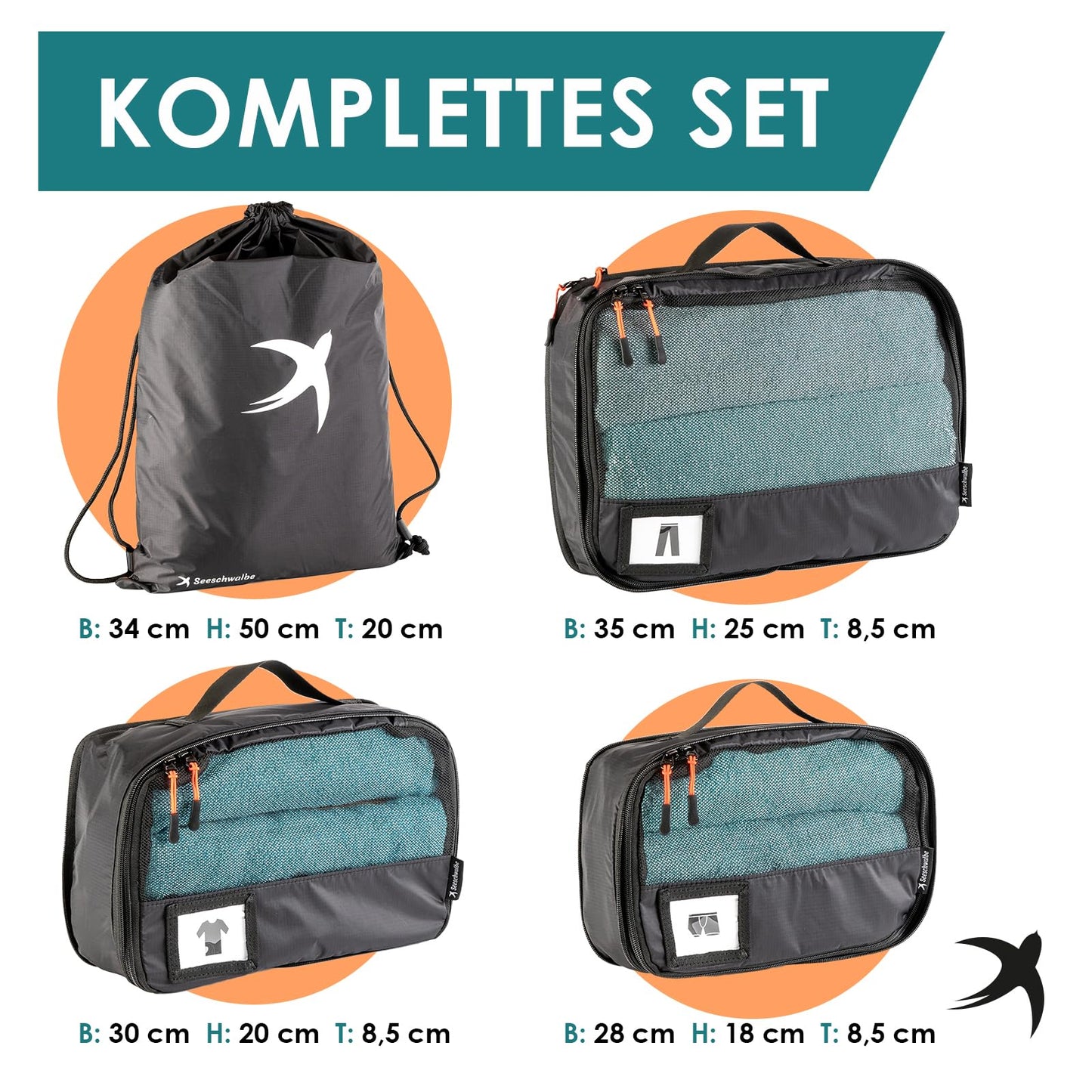 Packing Cubes mit Kompression in 6 verschiedenen Farben