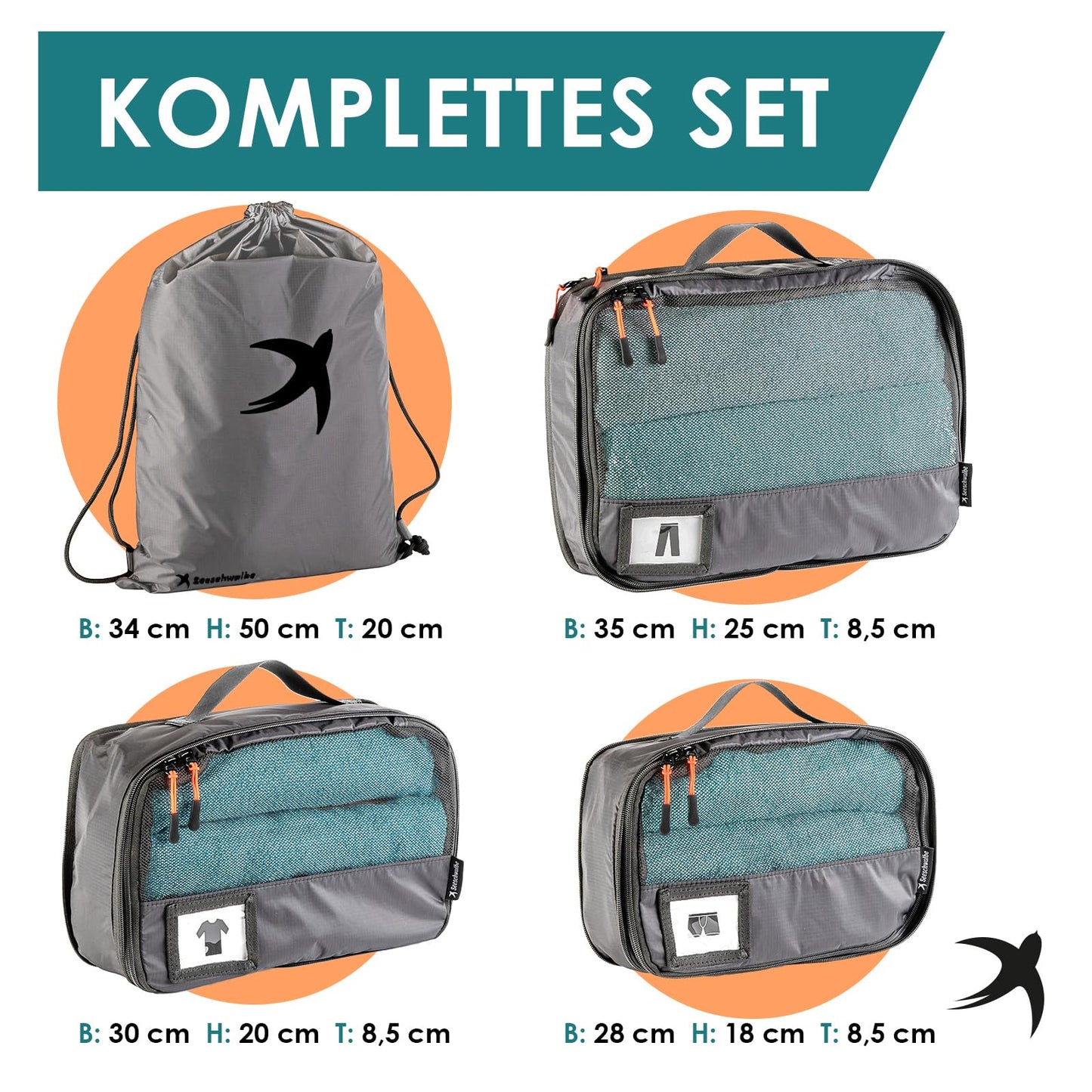 Packing Cubes mit Kompression in 6 verschiedenen Farben