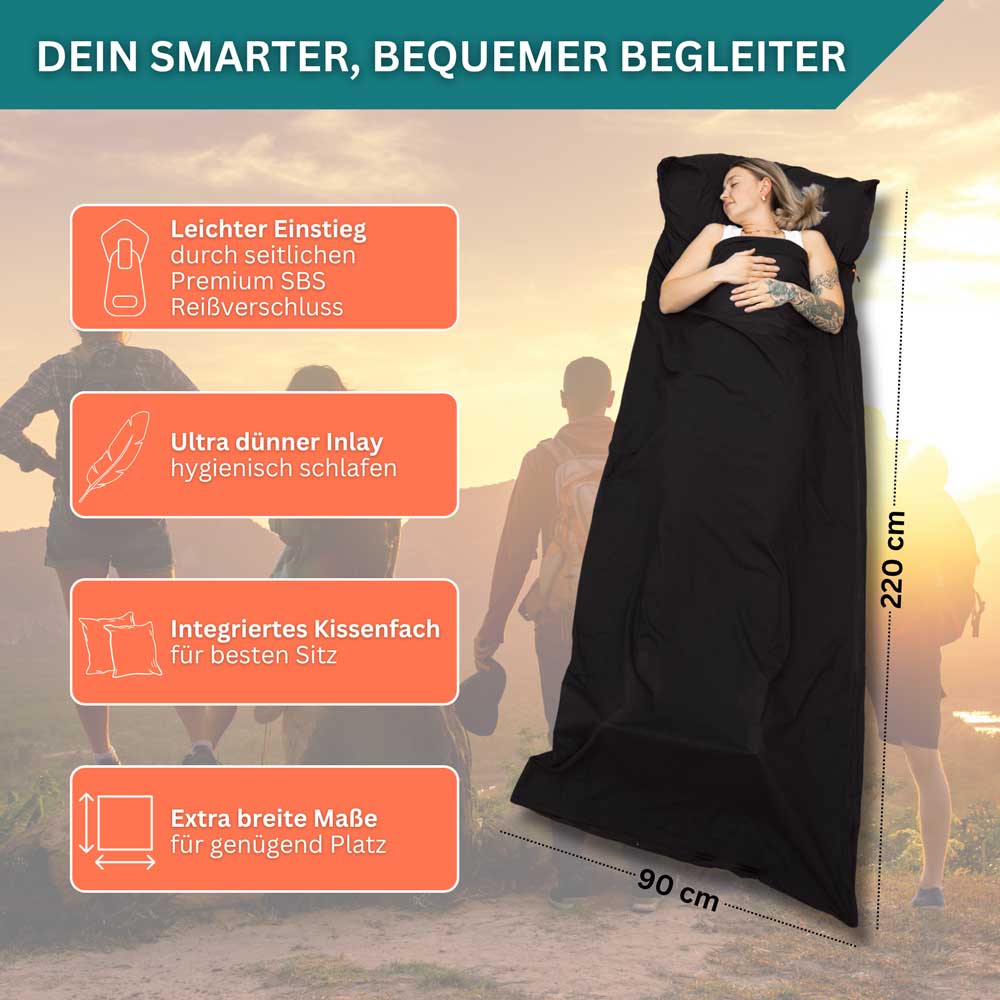 Hütten/ -Reiseschlafsack ultradünn aus 100% Baumwolle in 3 Farbvarianten (Inlett zur Kombination mit einer Decke)