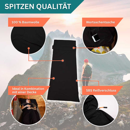 Hütten/ -Reiseschlafsack ultradünn aus 100% Baumwolle in 3 Farbvarianten (Inlett zur Kombination mit einer Decke)