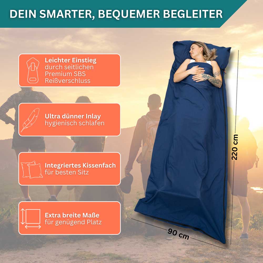 Hütten/ -Reiseschlafsack ultradünn aus 100% Baumwolle in 3 Farbvarianten (Inlett zur Kombination mit einer Decke)