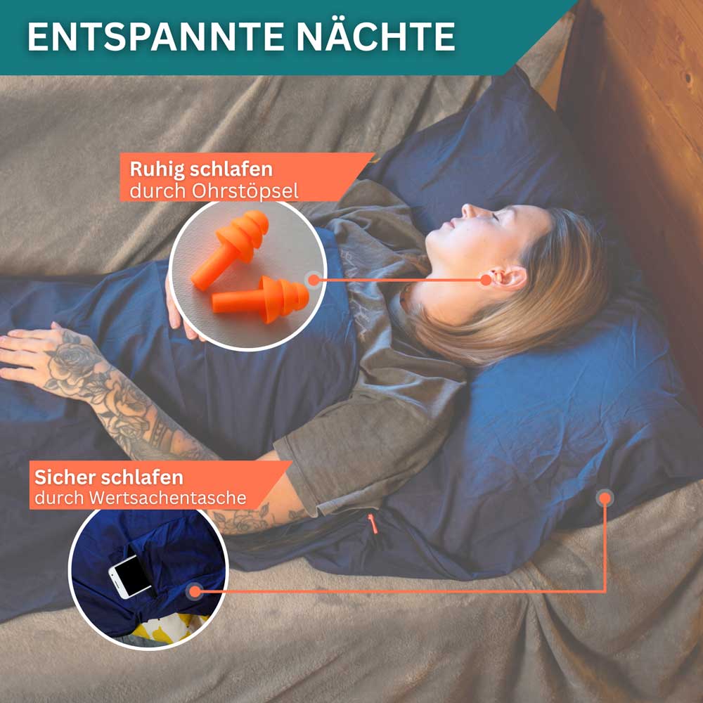 Hütten/ -Reiseschlafsack ultradünn aus 100% Baumwolle in 3 Farbvarianten (Inlett zur Kombination mit einer Decke)
