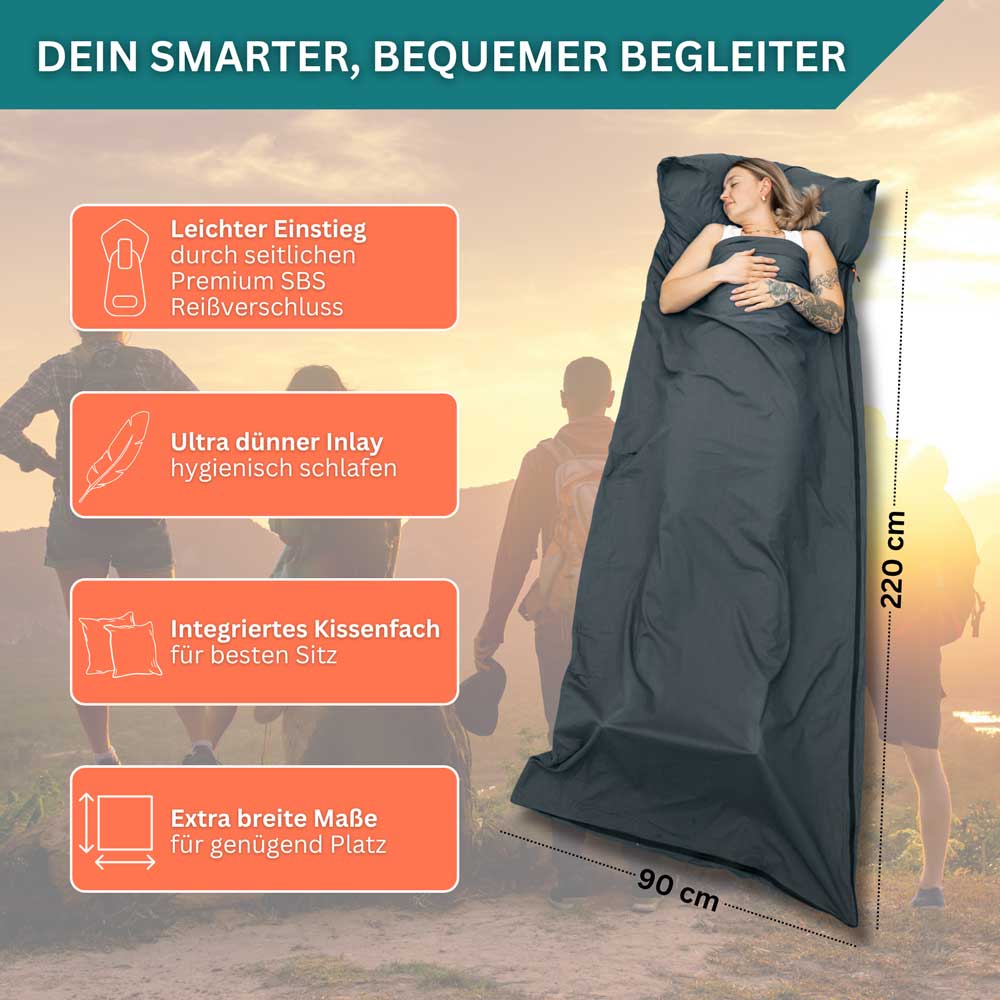 Hütten/ -Reiseschlafsack ultradünn aus 100% Baumwolle in 3 Farbvariant – Seeschwalbe