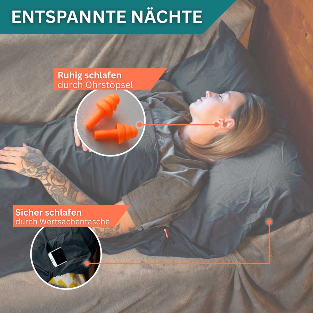 Hütten/ -Reiseschlafsack ultradünn aus 100% Baumwolle in 3 Farbvarianten (Inlett zur Kombination mit einer Decke)
