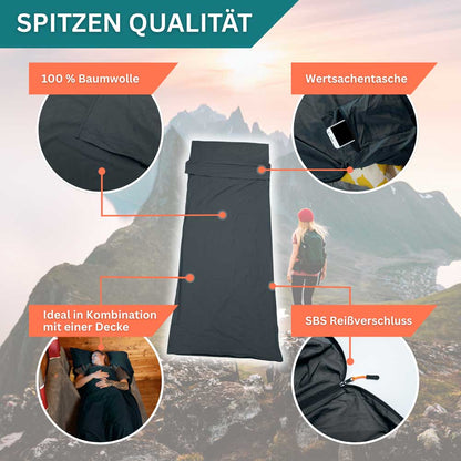 Hütten/ -Reiseschlafsack ultradünn aus 100% Baumwolle in 3 Farbvarianten (Inlett zur Kombination mit einer Decke)