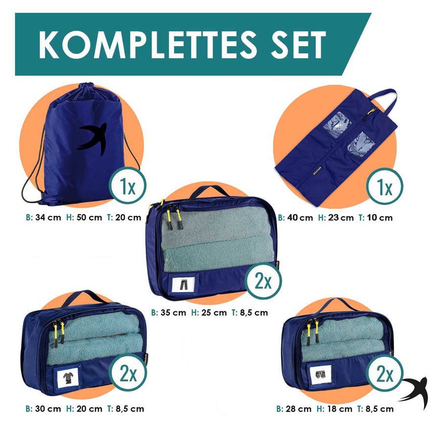 Packing Cubes mit Kompression in 6 verschiedenen Farben